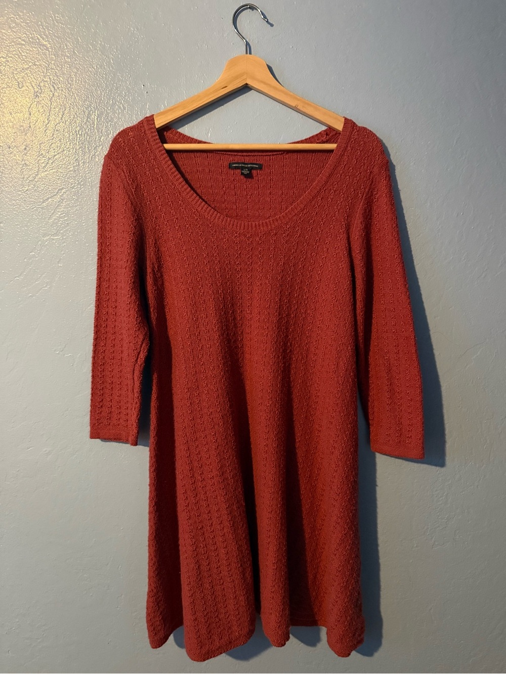American Eagle Outfitters Rust Textured Scoop-Neck Midi Dress
